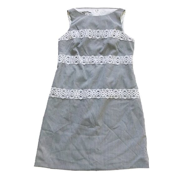 NWT Maggy London Striped Lace Trim Dress, size 10, Gray/white - Picture 5 of 12